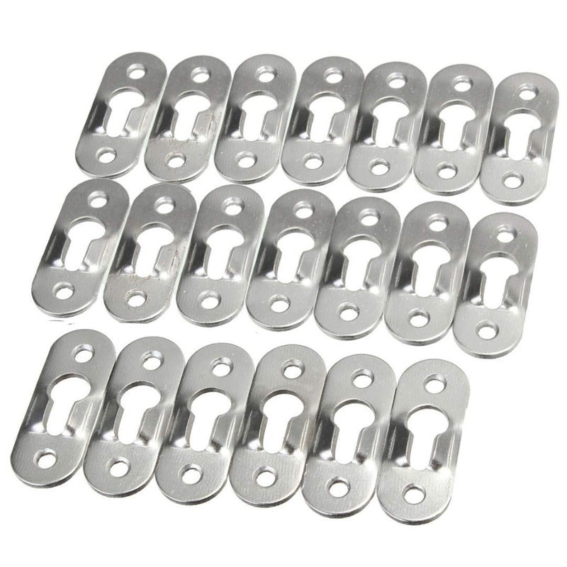 Mayitr 20 Pcs Keyhole Hangers Metal Fasteners for Picture Frames Mirrors Cabinet,Metal Keyhole Hanger Hanging Fasteners Hardware Flush Wall with Keyhole, 42 mm x 14 mm Flush Mount Hardware(No Screws,Silver) - Image 1